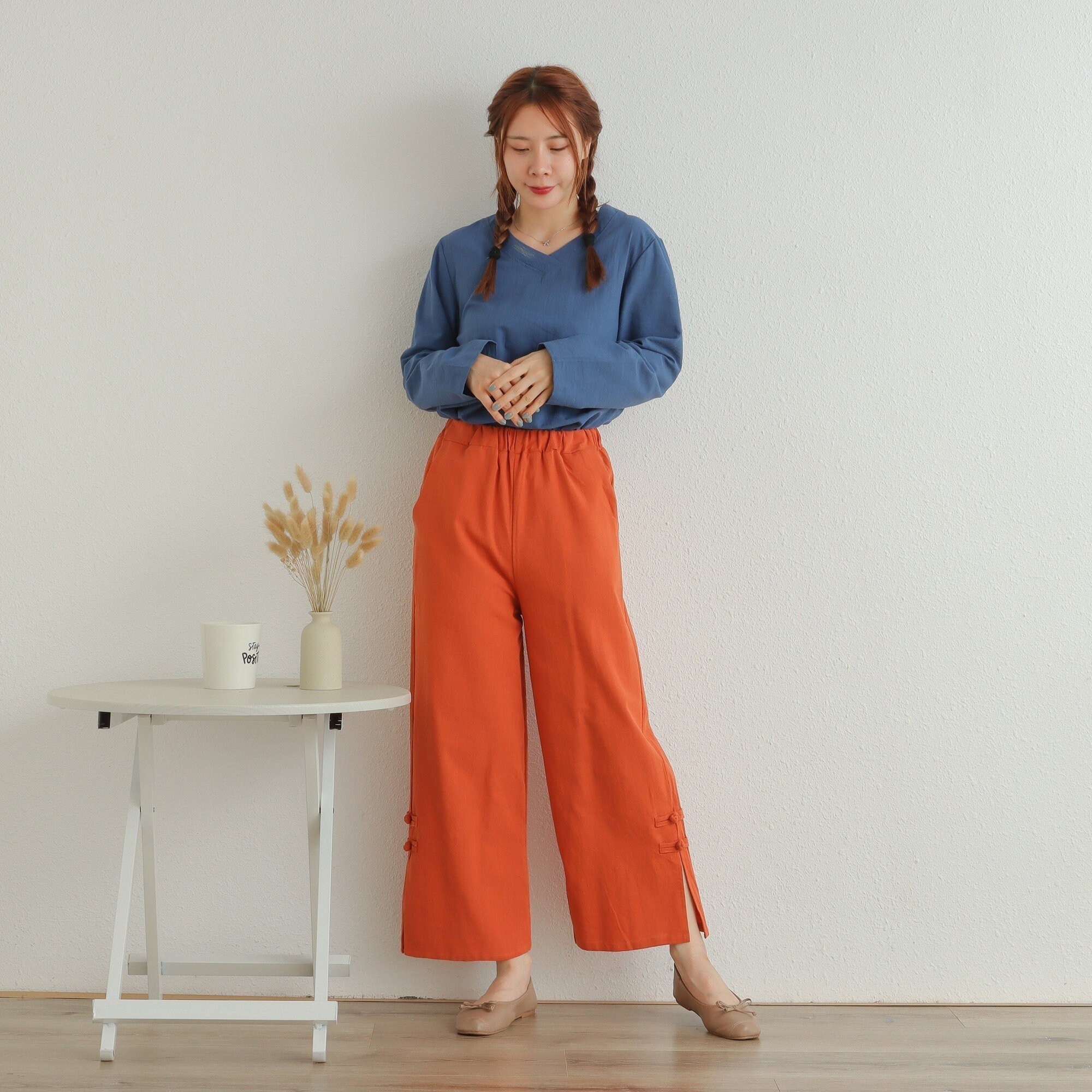 Women Elastic Waist Pant Cotton Pants Soft Casual Loose Large Size Boho Trousers Wide Leg Pant Customized Plus Size Pants Linen Pant