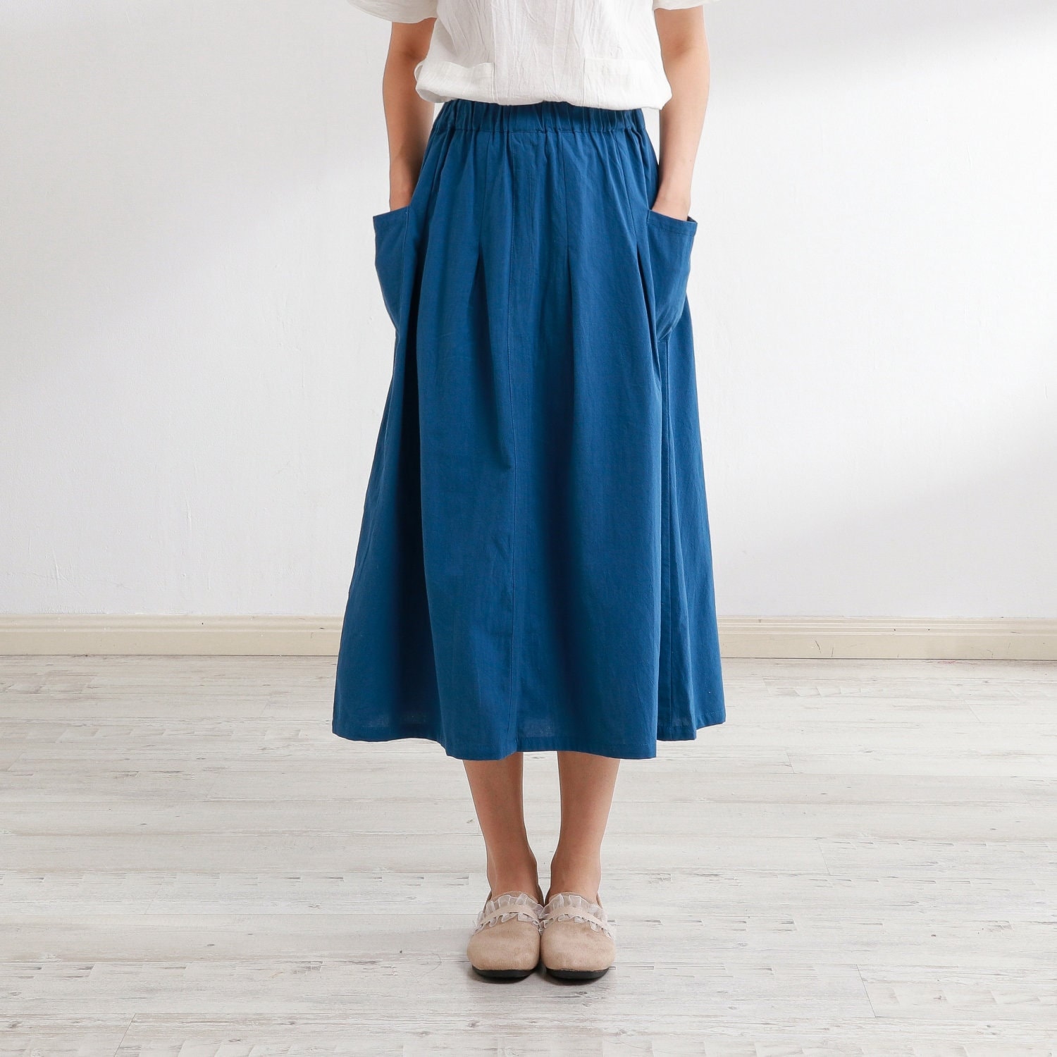 Summer Skirt Elastic Waist Cotton Skirt Casual Loose Skirts A-line Skirt Flared Midi Skirts Customized Plus Size Skirt Boho Linen Skirt