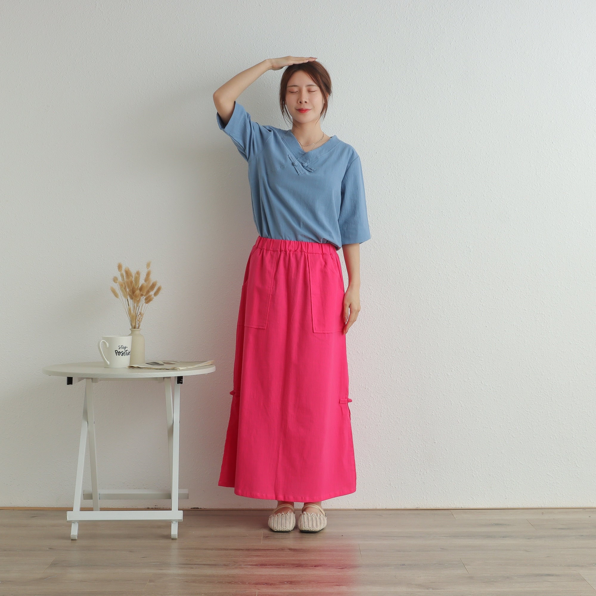 Summer Elastic Waist Skirt Cotton Skirt Casual Loose Skirts A-line Skirt Flared Maxi Skirts Customize Plus Size Skirt Boho Linen Skirt