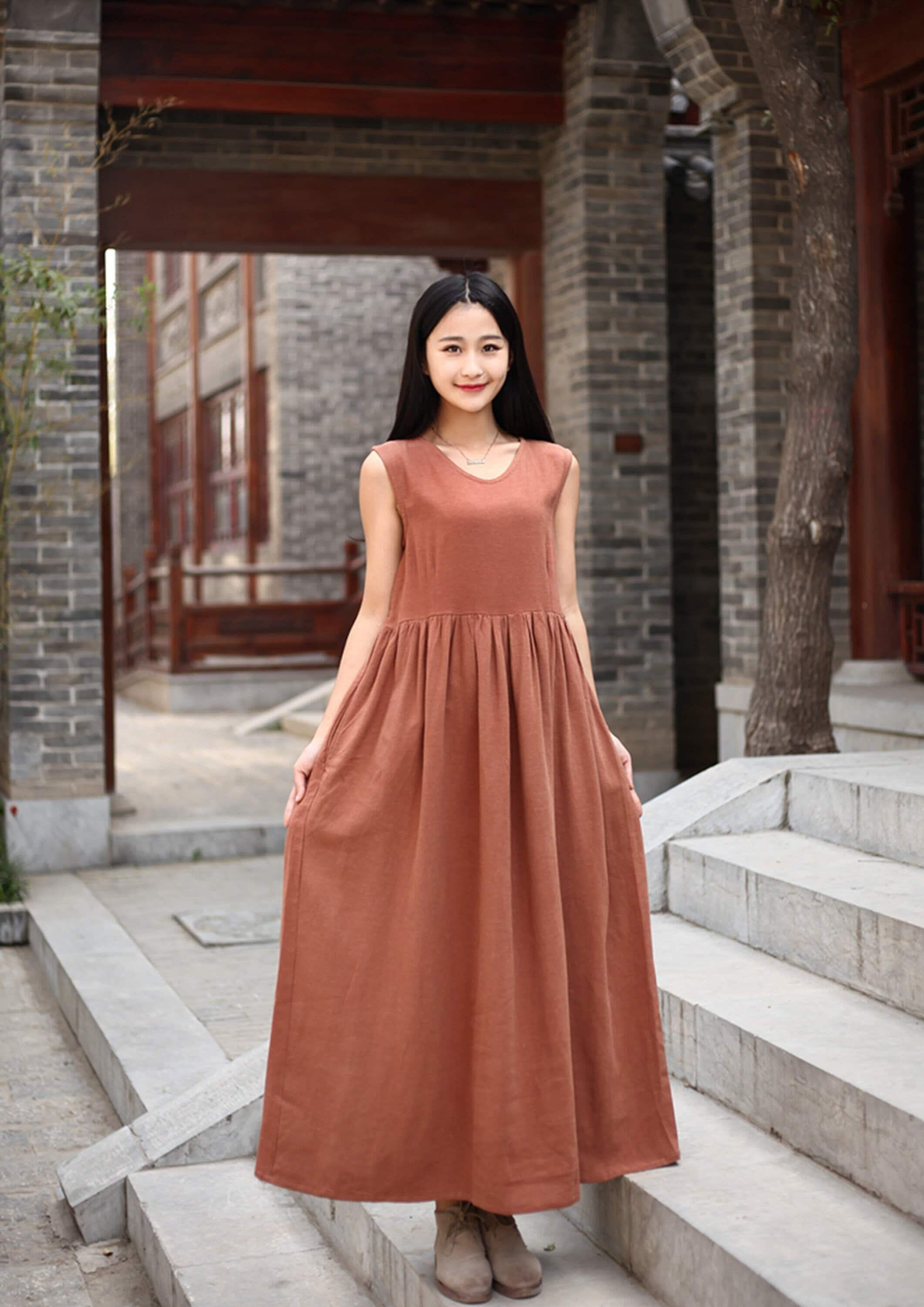 Summer Sleeveless Dress Soft Sundress Casual Loose Dress Tunics Cotton Robes Maxi  Dresses Customized Dress Plus Size Clothing Linen dress