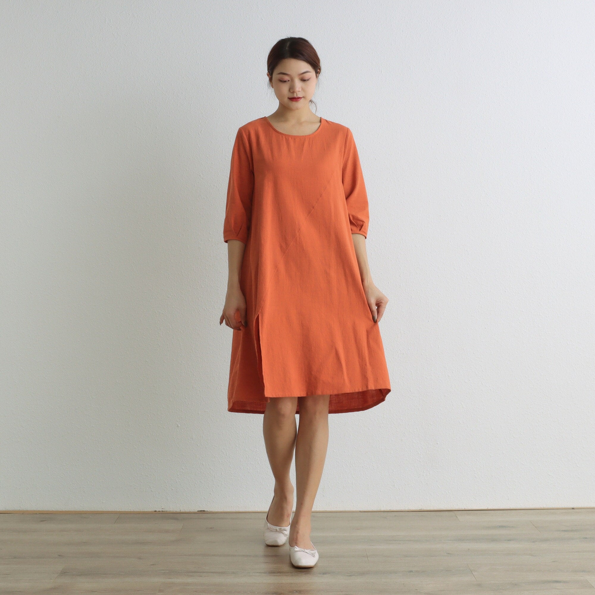 Summer Short Sleeves Dress Soft Casual Loose Dress Tunics Cotton Robes Knee Dresses Customized Dress Plus Size Clothing Linen dress Dress