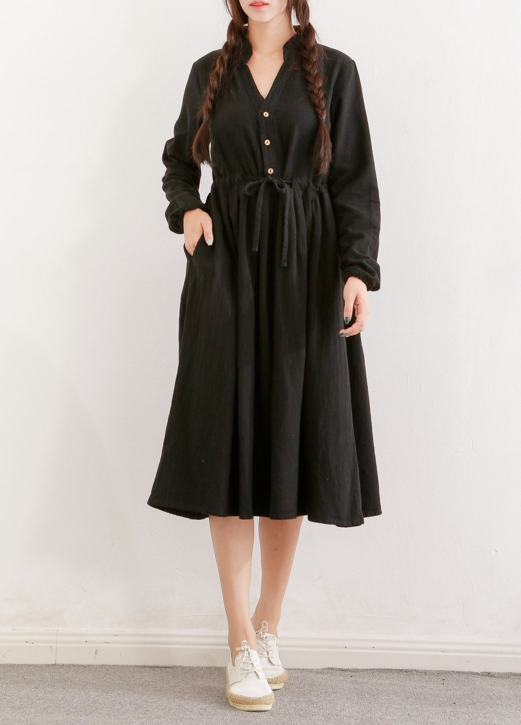 Clearance Dress Winter/Fall Heavier Cotton Dress Long Sleeve Shirt dress Warm Dress Linen