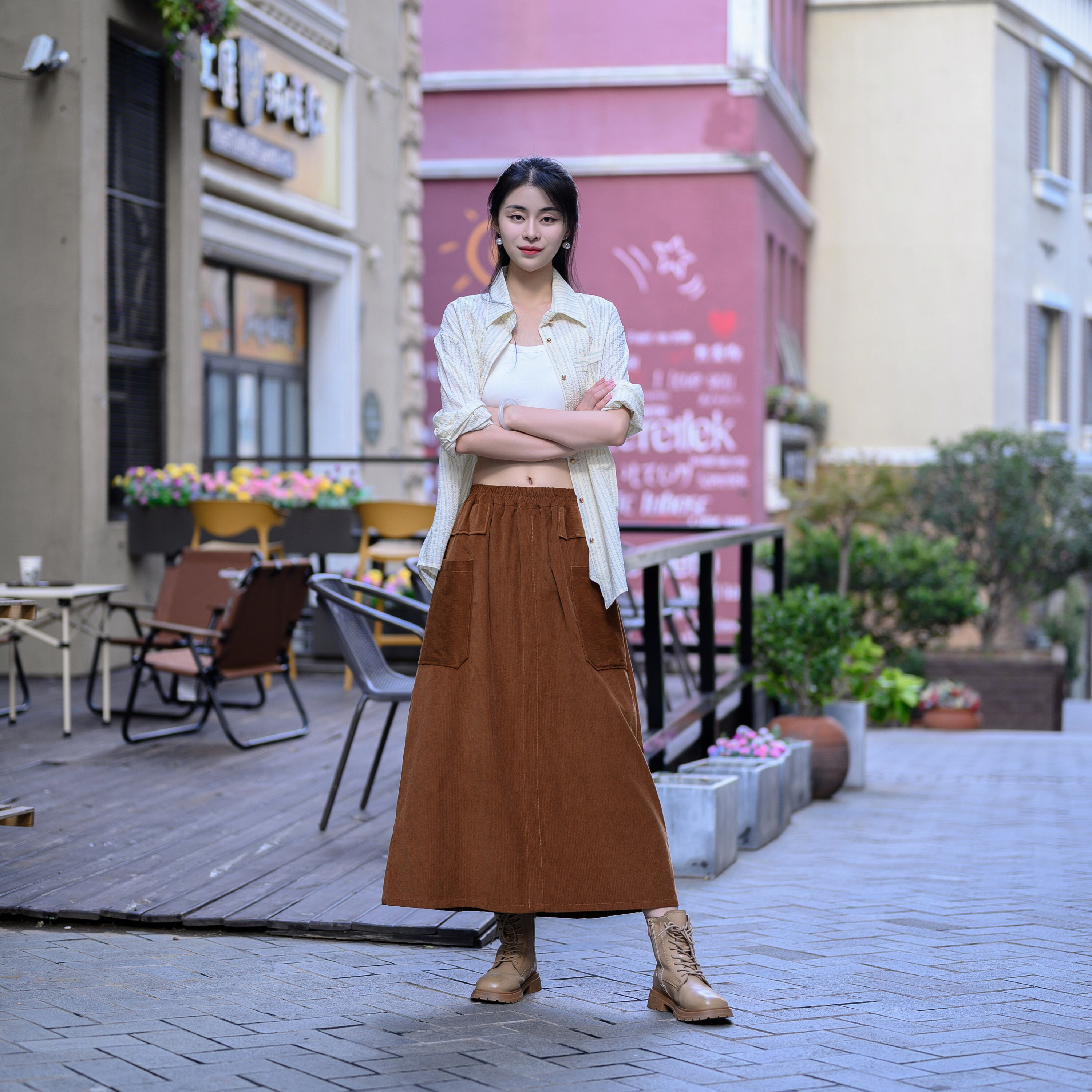 Cotton Corduroy Skirt Elastic Waist Skirts Womens Soft Warm Skirts baggy Skirts Casual Looae Skirt Fall Winter Skirt Retro Wide Long Skirt